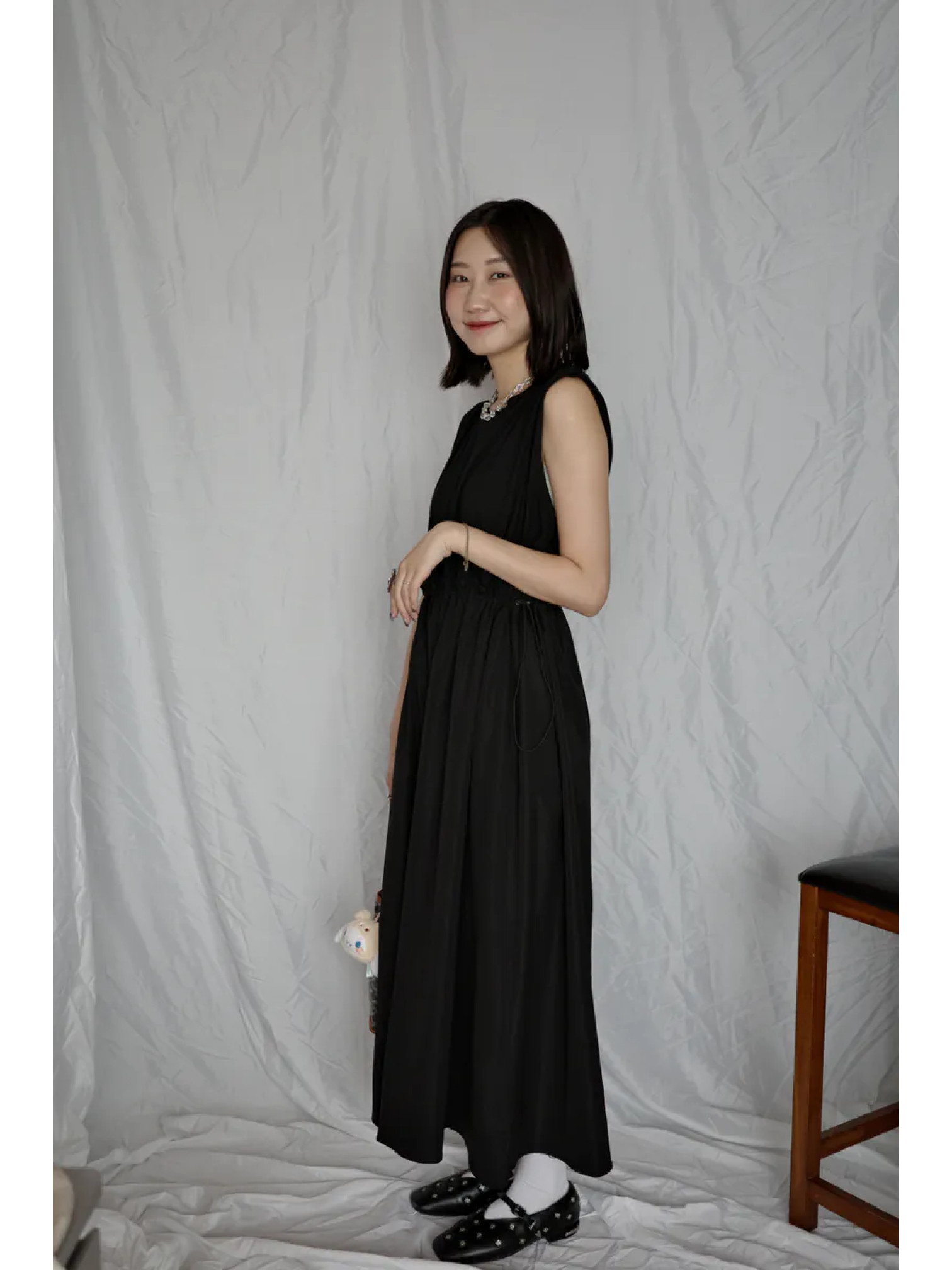 🇯🇵異材質拼接無袖洋裝/黑L