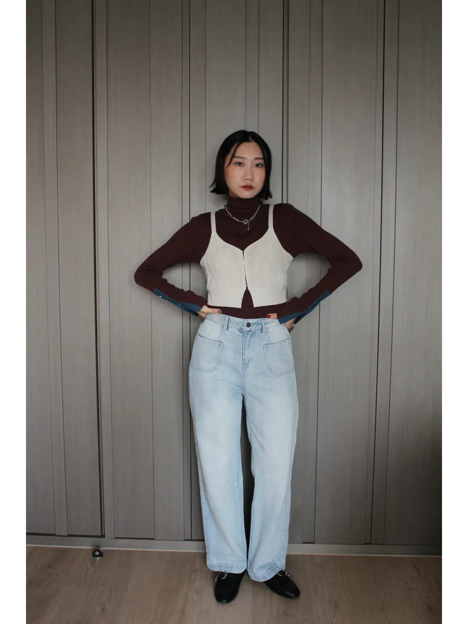 🇯🇵立體波浪感針織背心/米