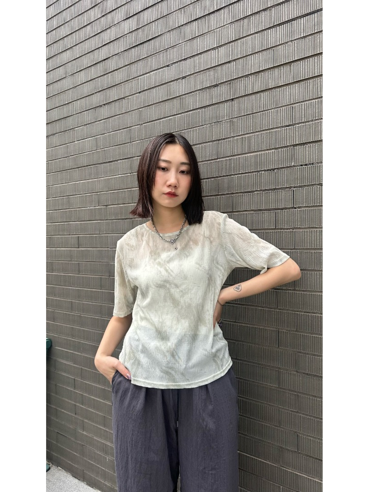 🇯🇵超舒適の渲染印花透透上衣/綠