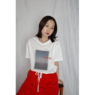 🇯🇵薄紗日落印花短T/白