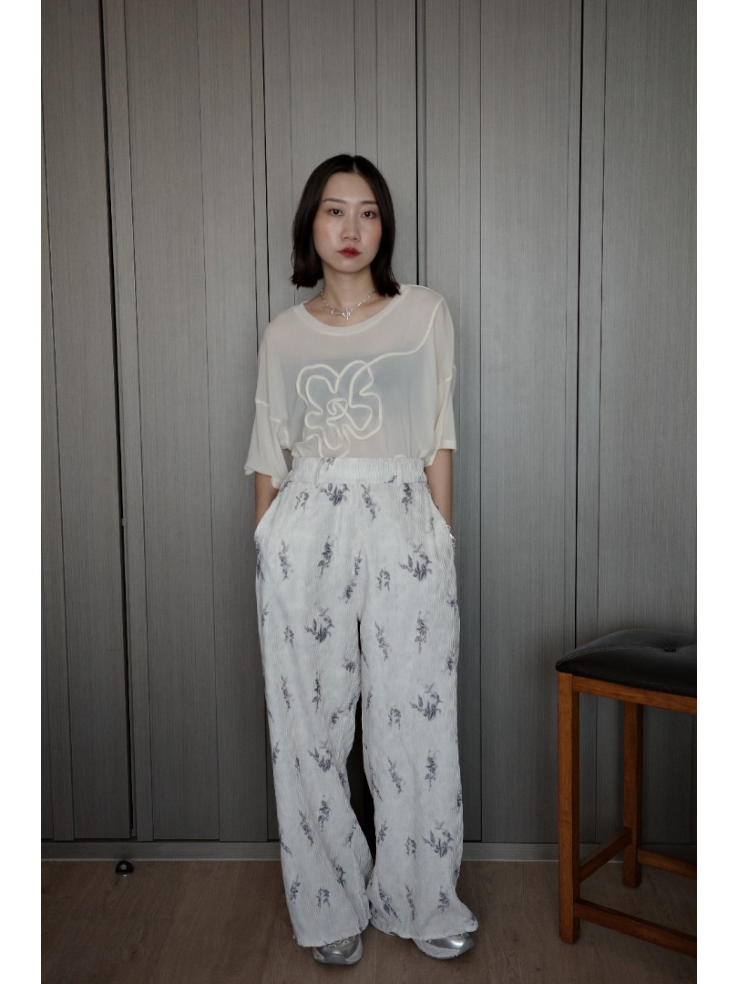 🇯🇵立體紋理植物印花長褲/M