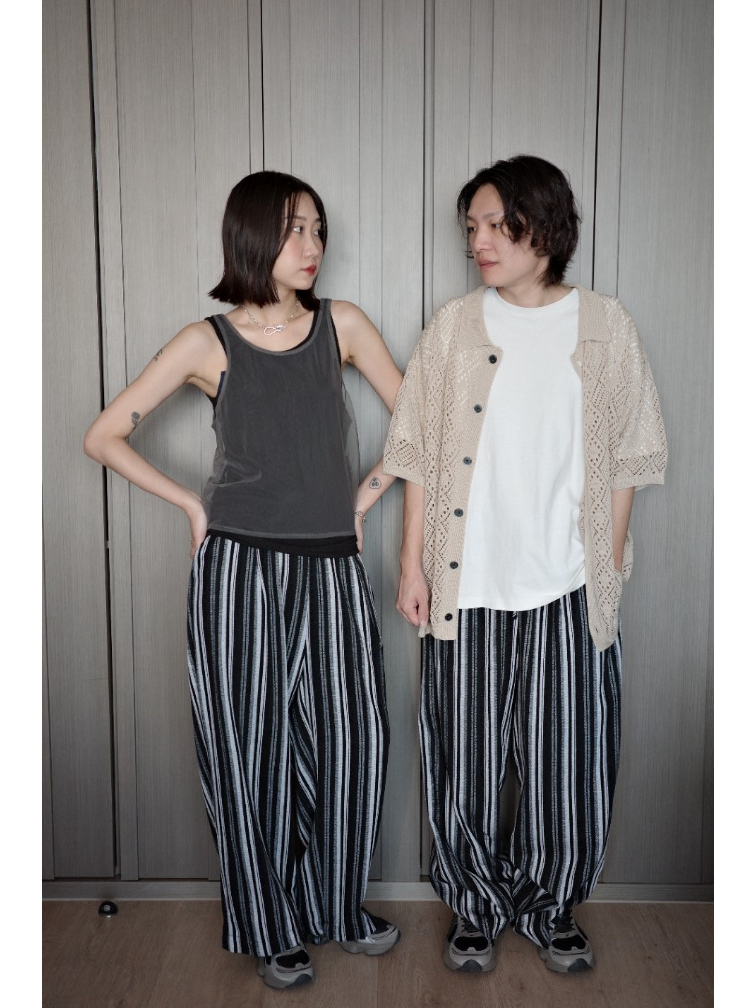 🇯🇵鬆緊條紋寬褲/M-L