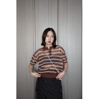 🇯🇵條紋POLO領透透針織衫/白