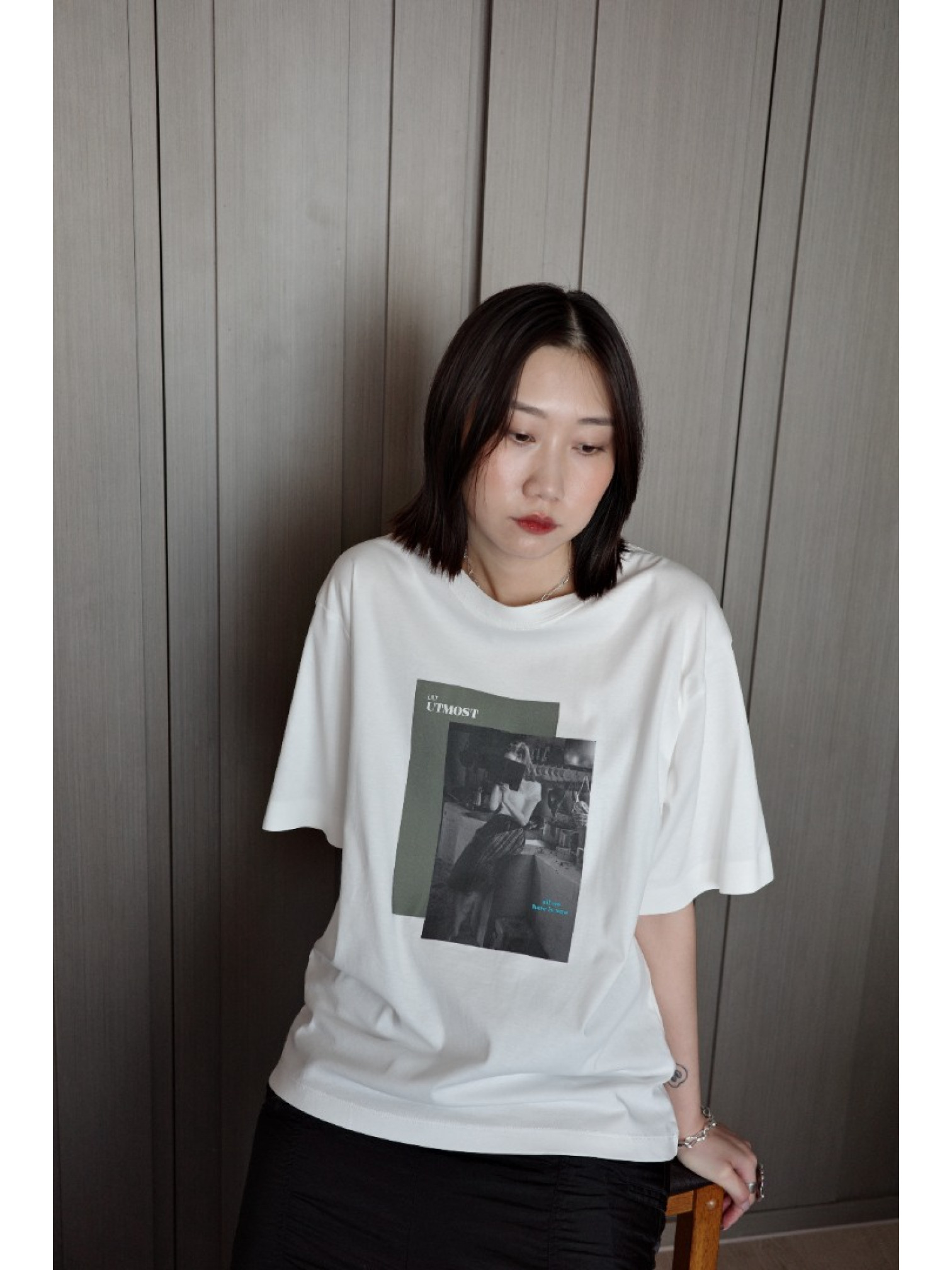 🇯🇵落肩相片印花短T/白