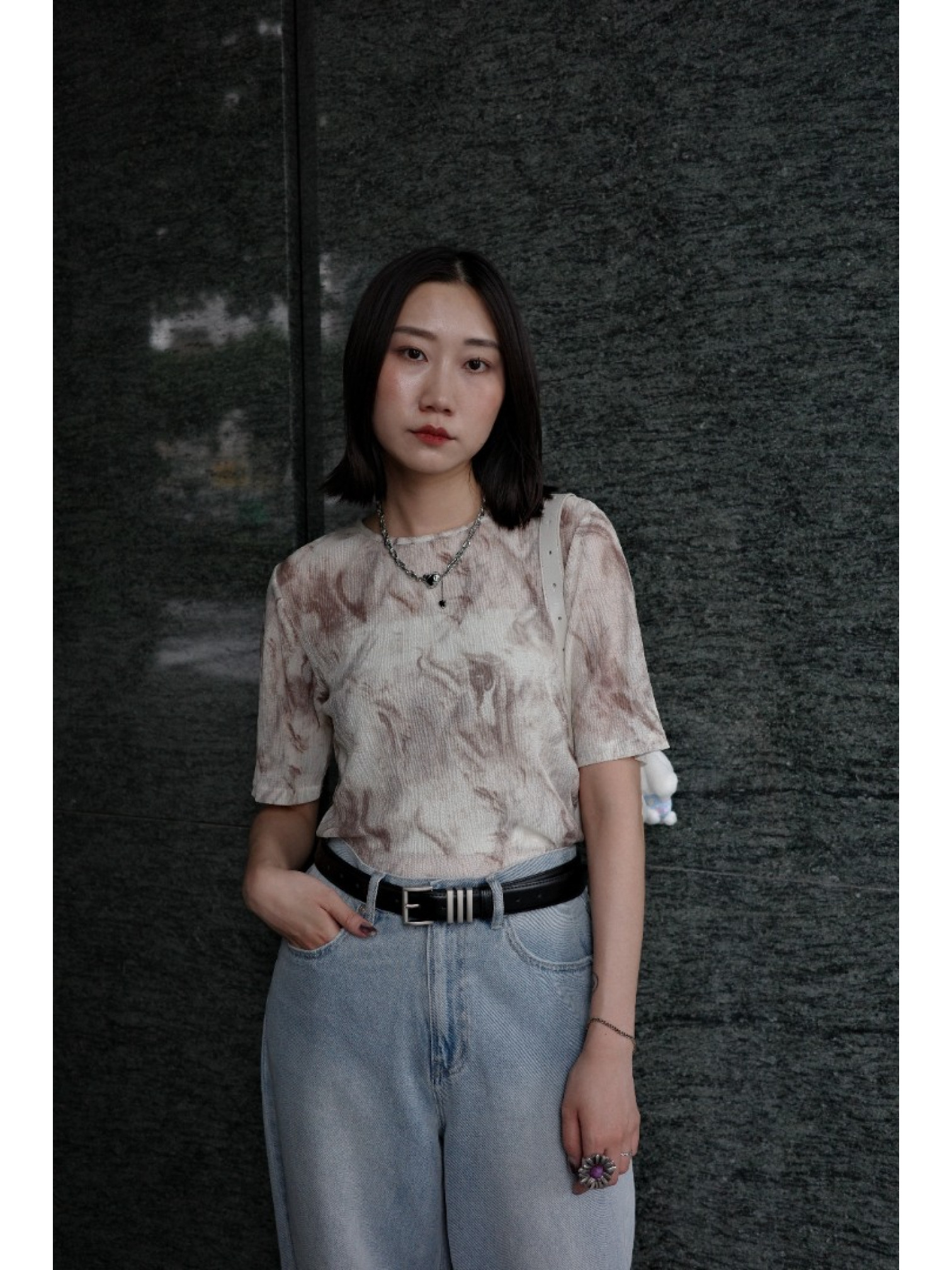 🇯🇵超舒適の渲染印花透透上衣/咖