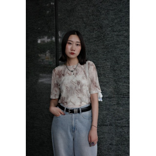 🇯🇵超舒適の渲染印花透透上衣/咖