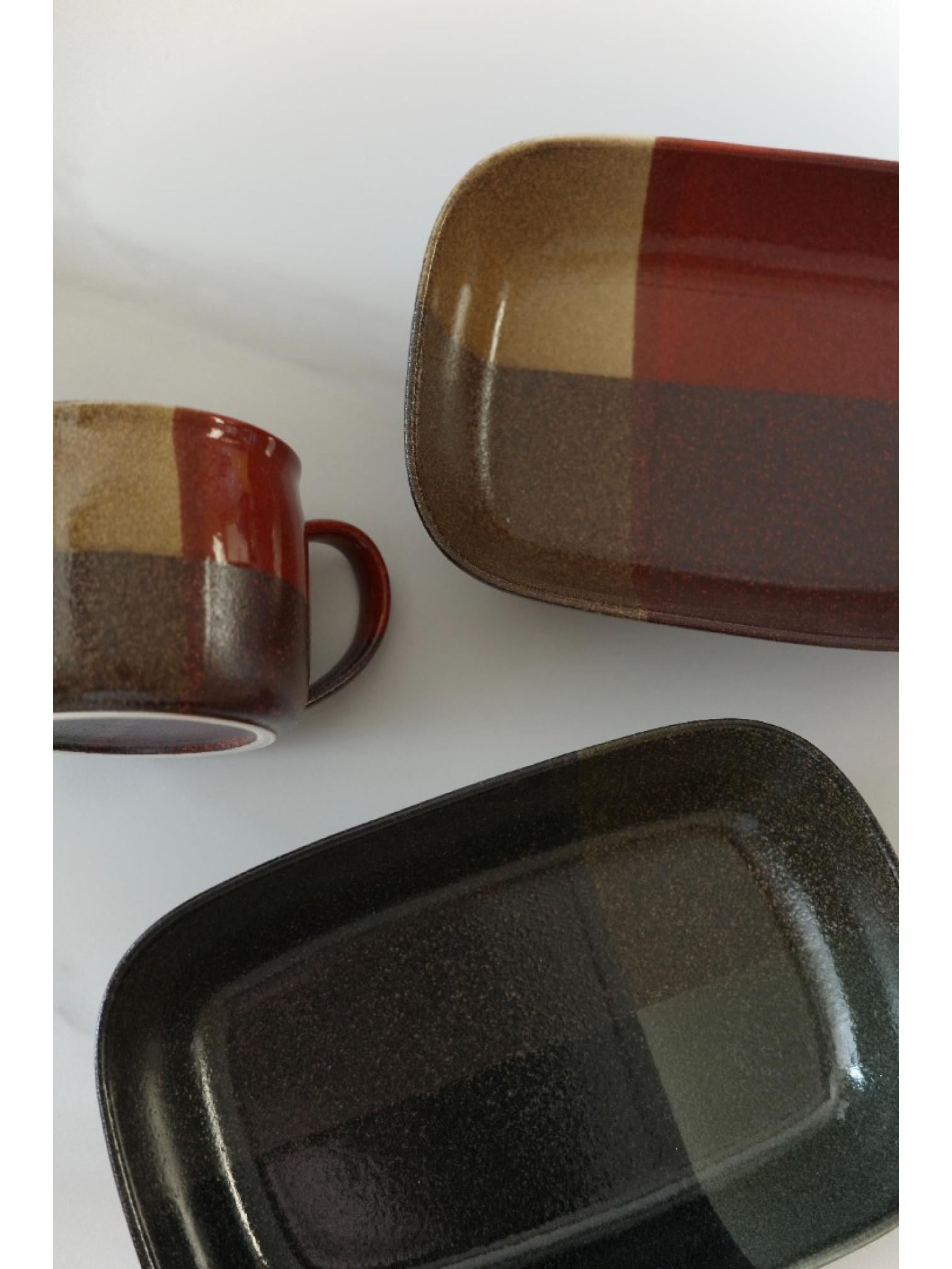 🇯🇵美濃燒釉料排列方形盤/三色