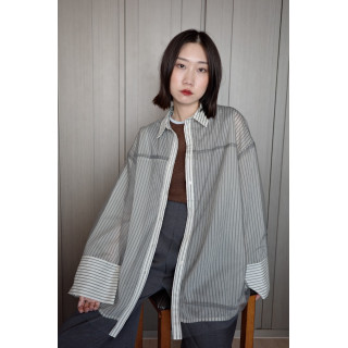 🇯🇵透感條紋襯衫/白x黑
