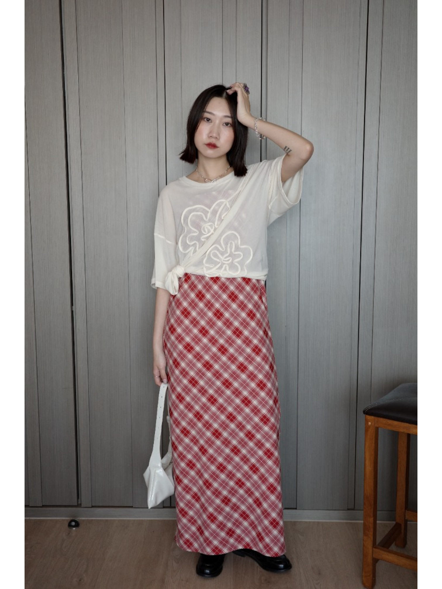 🇯🇵夏日格紋吊帶洋裝/米