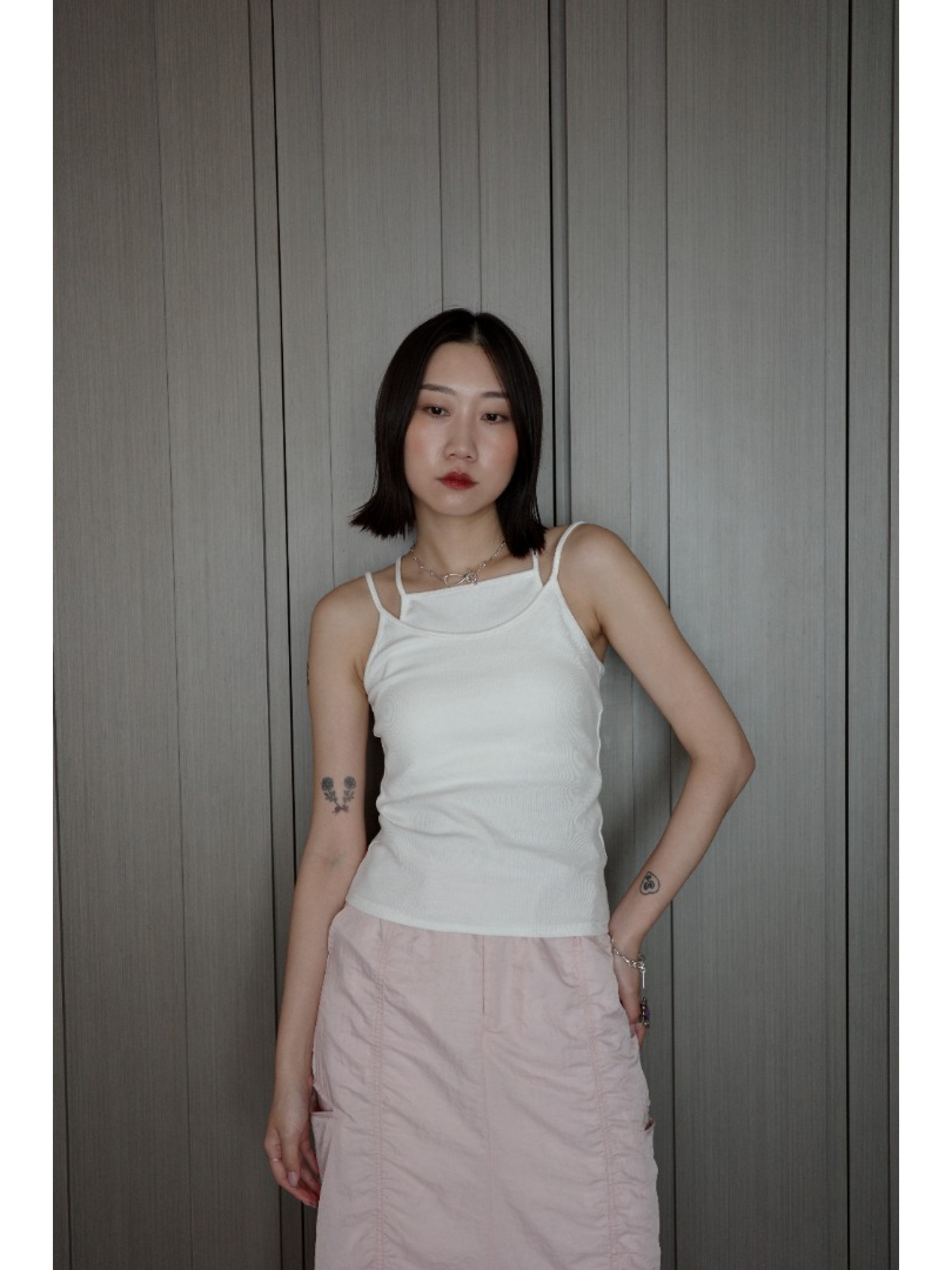 🇯🇵假兩件雙層細肩BRA TOP/兩色