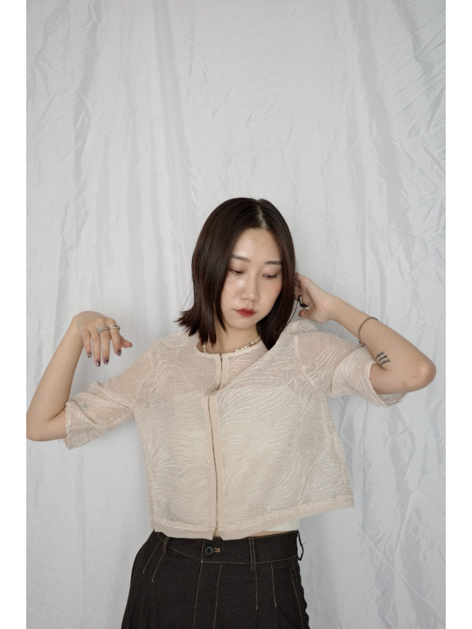 🇯🇵質感刺繡鉤式上衣/象牙白