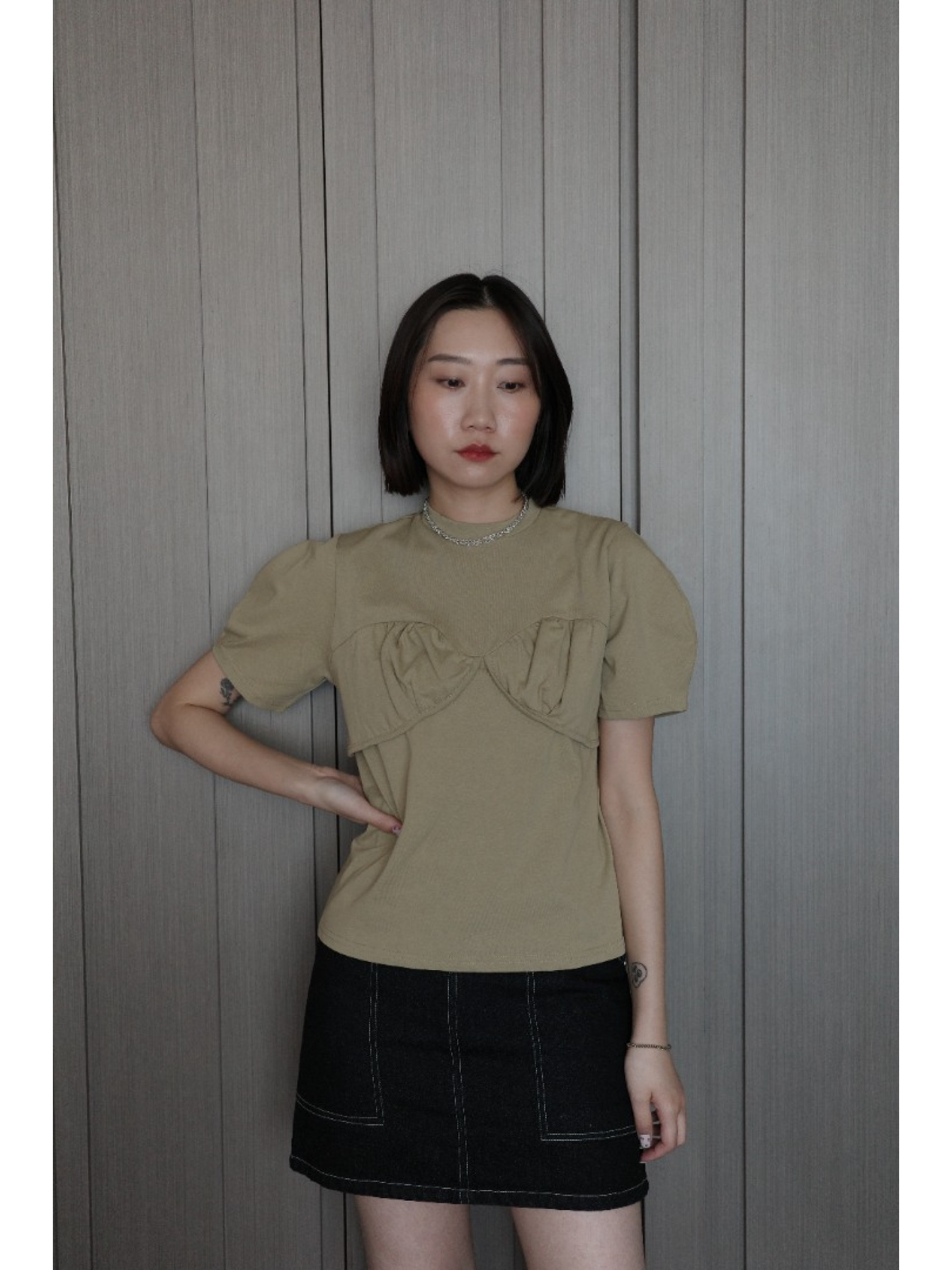 🇯🇵胸前造型公主袖純棉上衣/三色