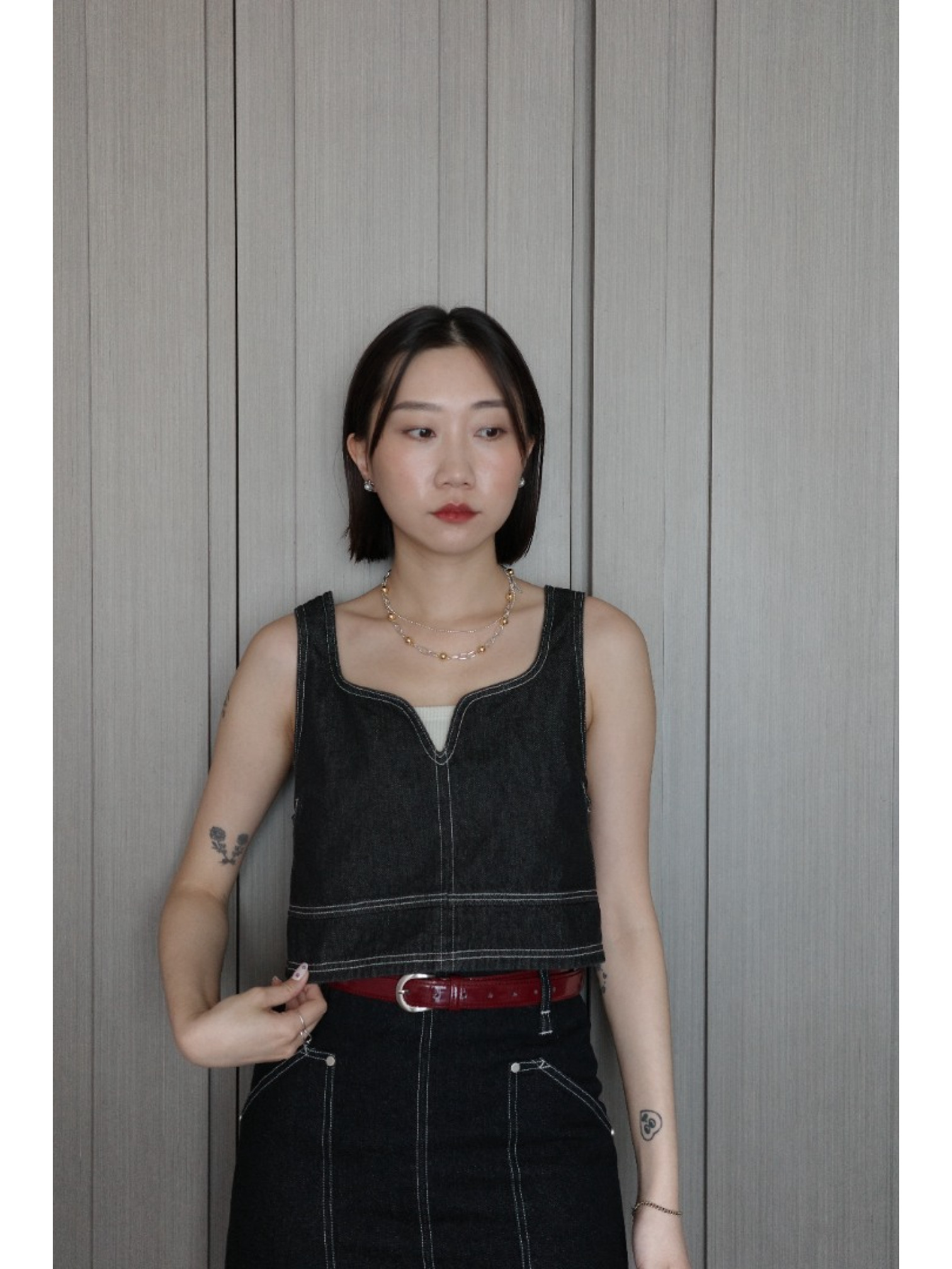 🇯🇵設計感丹寧馬甲背心/灰