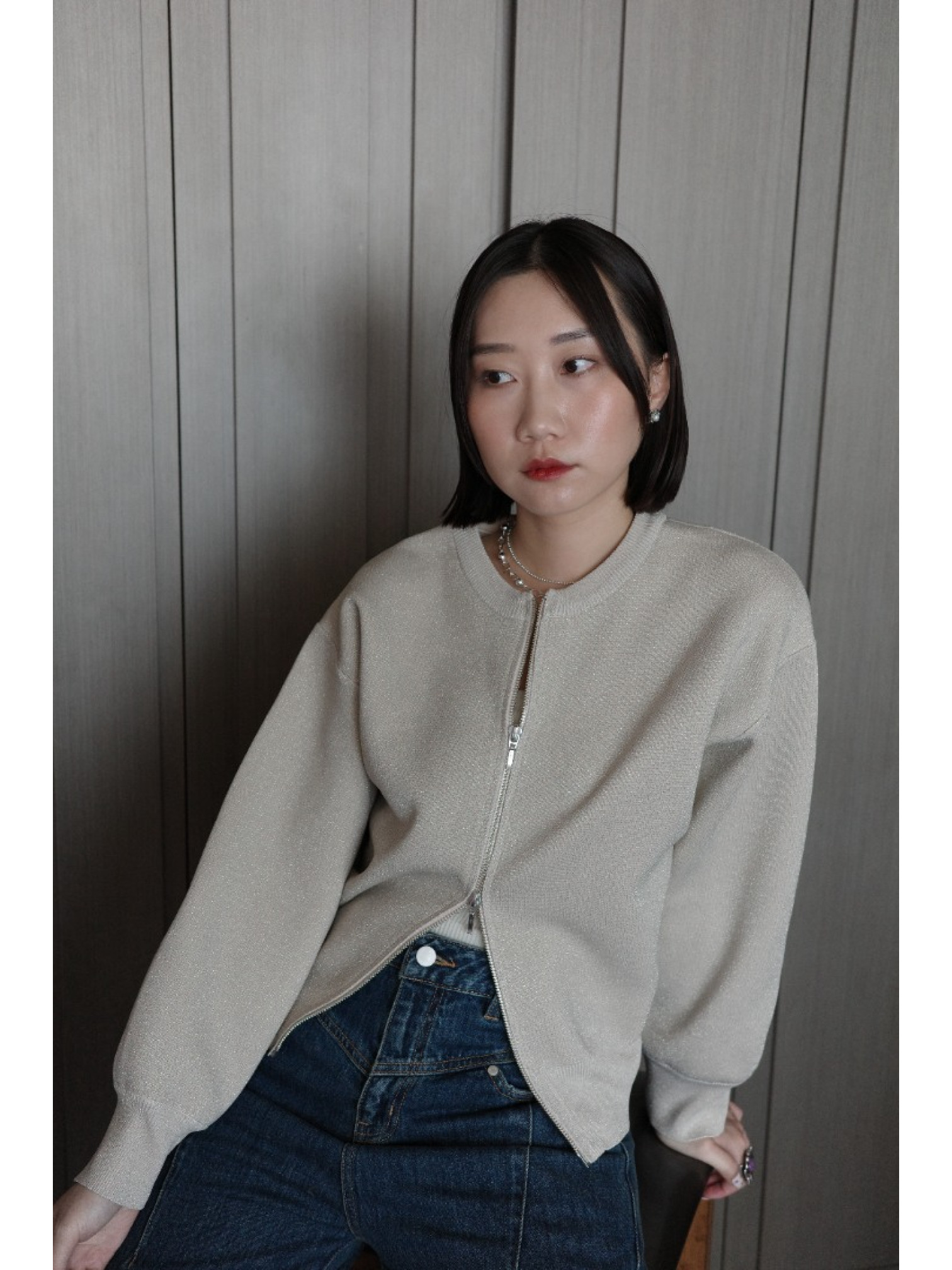 🇯🇵簡約閃粉雙拉鍊上衣/三色