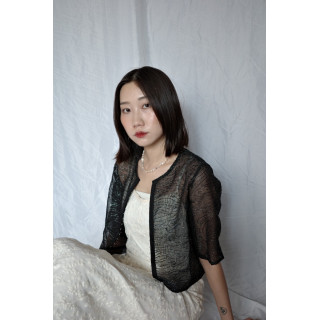 🇯🇵質感刺繡鉤式上衣/黑