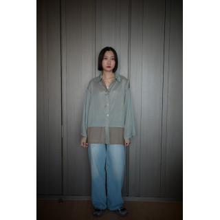 🇯🇵光澤透膚雙層襯衫/綠咖