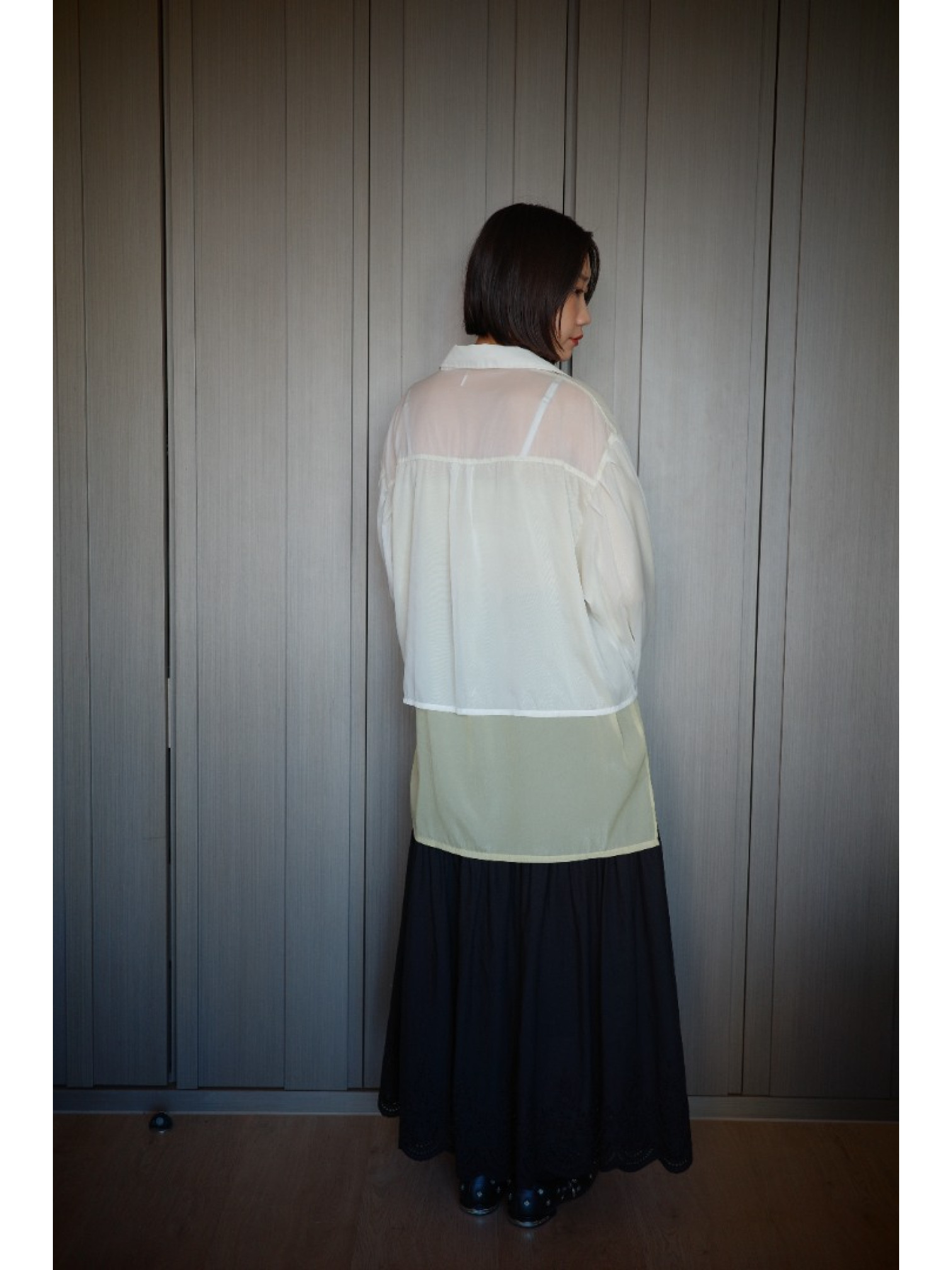 🇯🇵光澤透膚雙層襯衫/綠咖