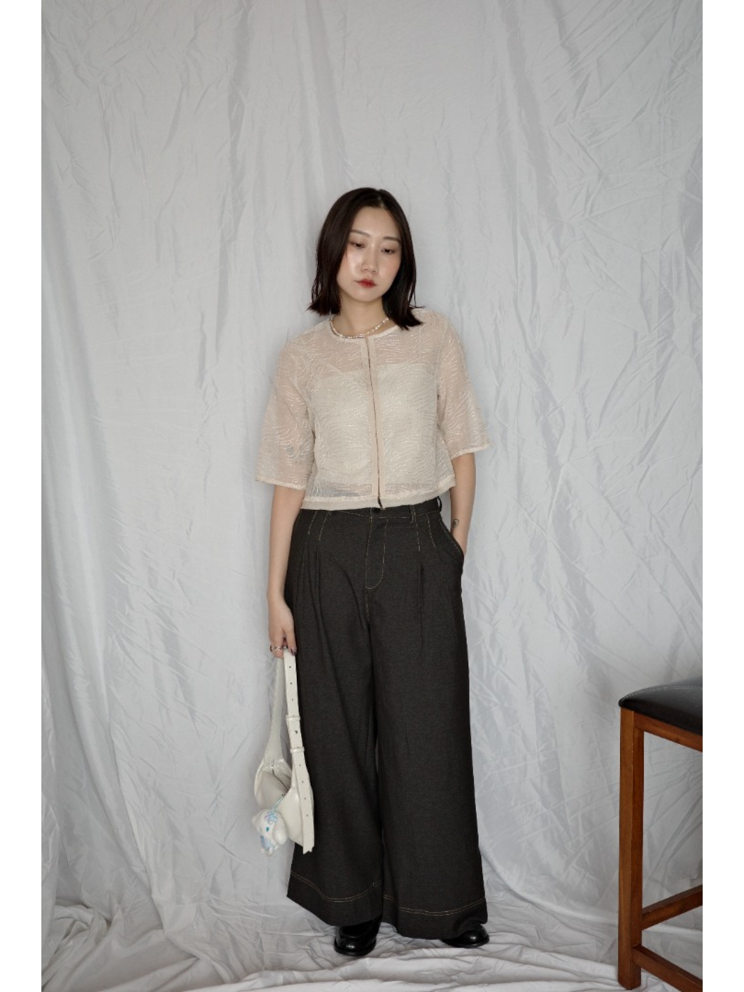 🇯🇵質感刺繡鉤式上衣/象牙白