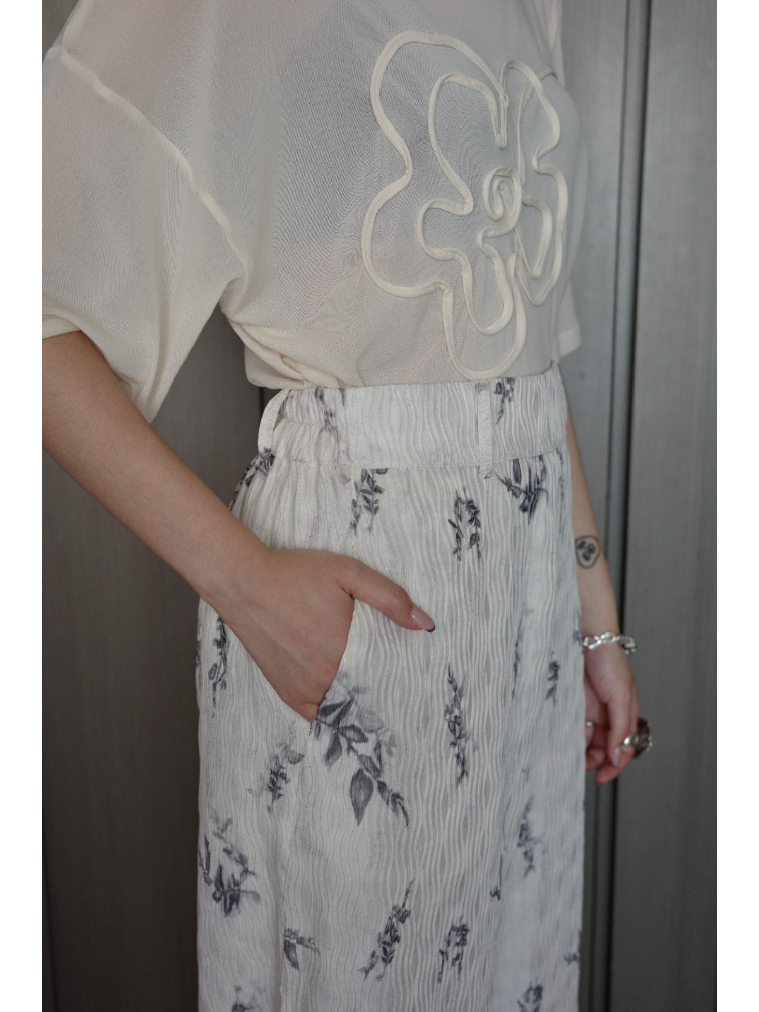 🇯🇵立體紋理植物印花長褲/M