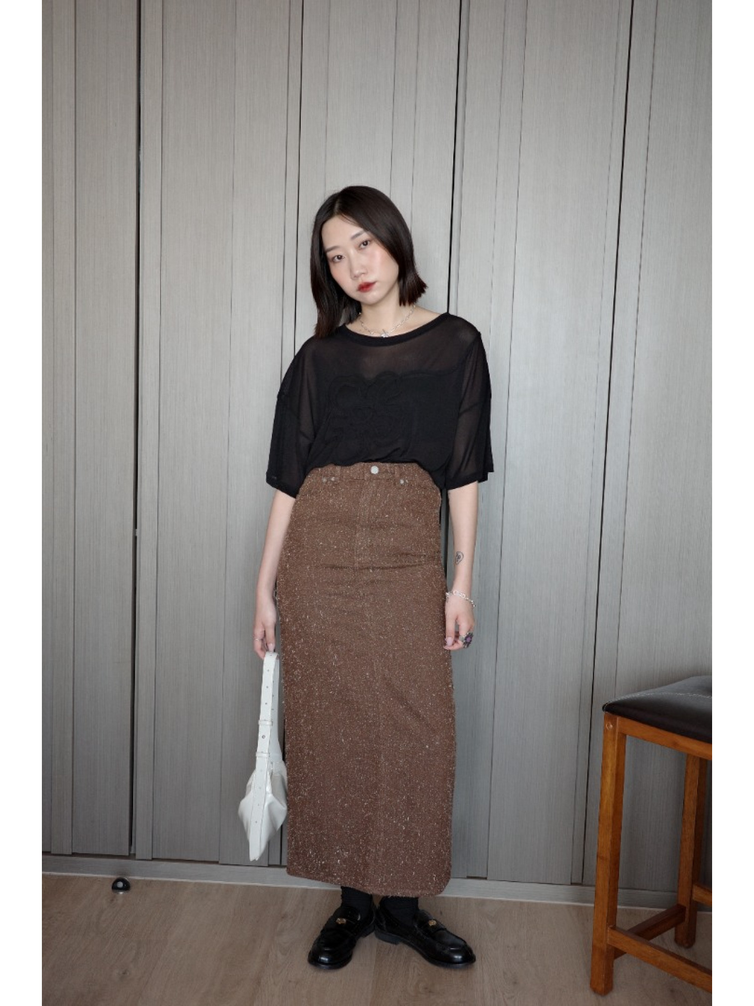 🇯🇵復古感絨毛直筒半身裙/深棕S