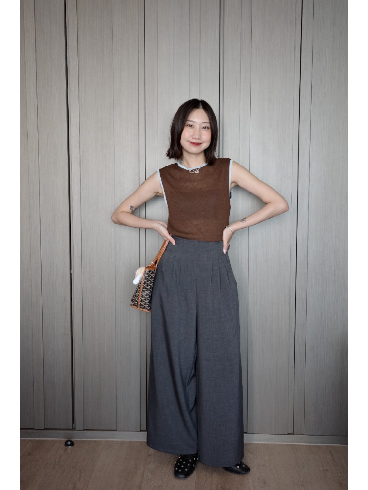 🇯🇵質感滾邊撞色針織背心/炭灰