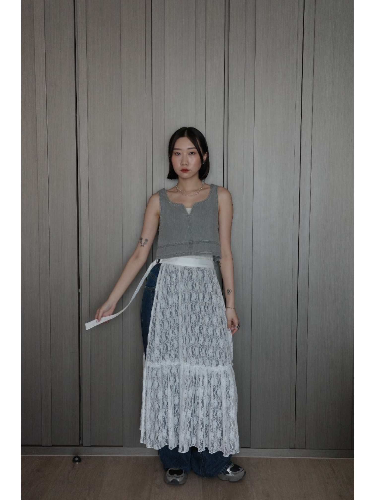 🇯🇵蕾絲透膚半身裙外罩/黑