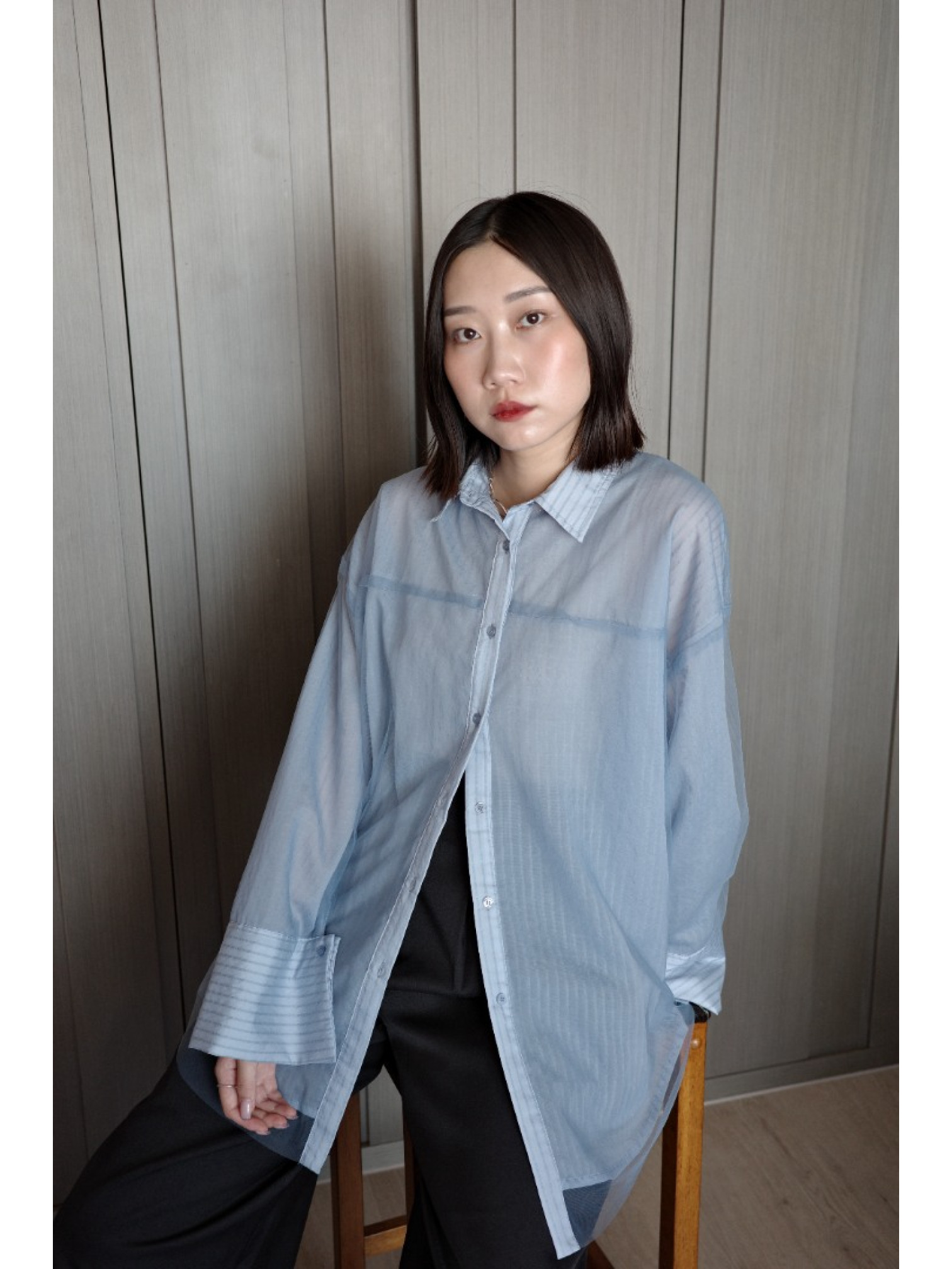 🇯🇵透感條紋襯衫/白x黑