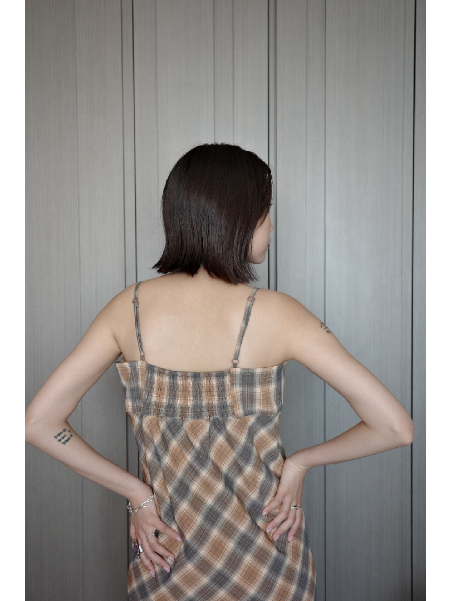 🇯🇵夏日格紋吊帶洋裝/米