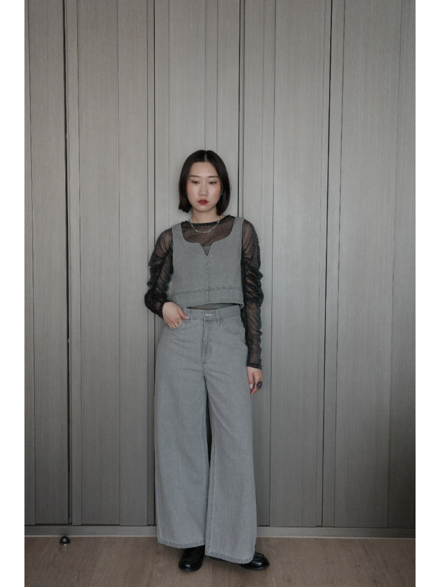 🇯🇵設計感丹寧馬甲背心/灰