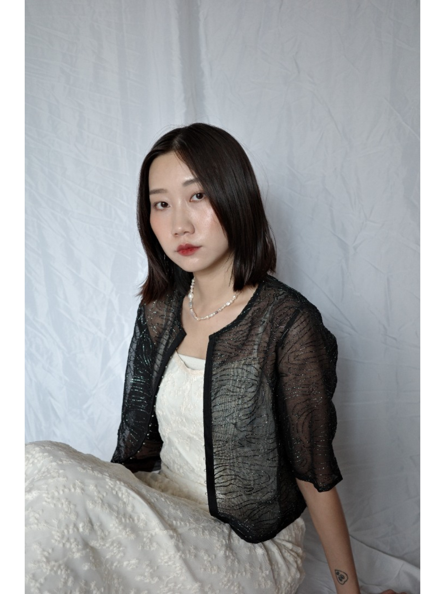 🇯🇵質感刺繡鉤式上衣/象牙白