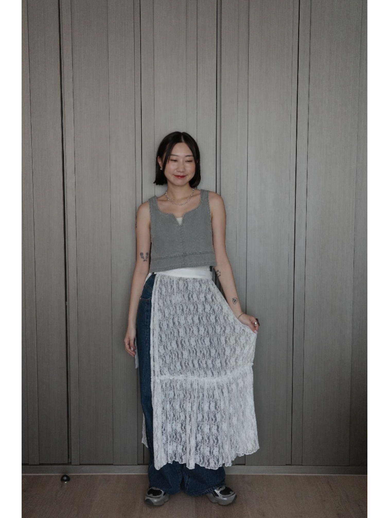 🇯🇵蕾絲透膚半身裙外罩/黑