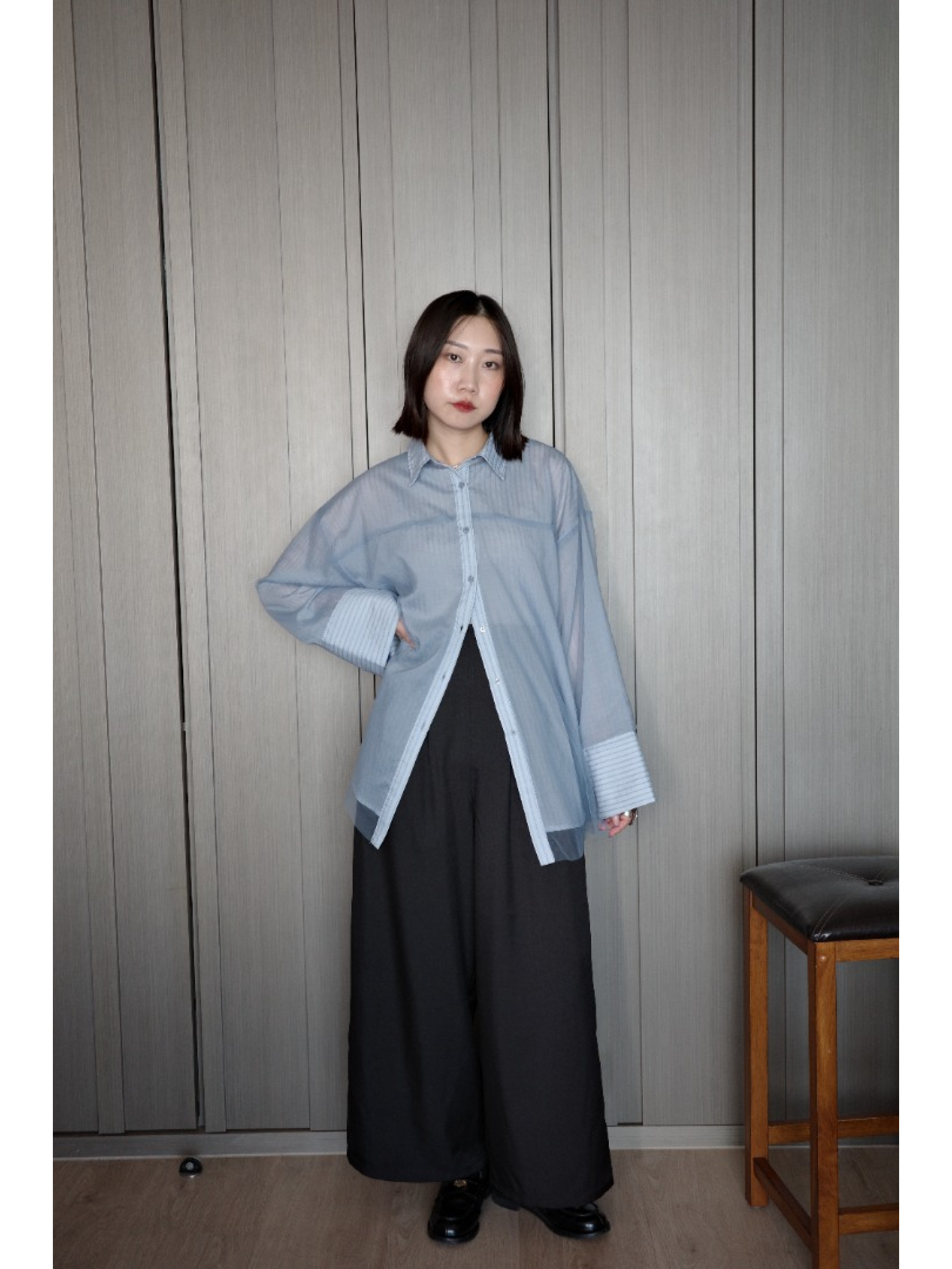 🇯🇵透感條紋襯衫/白x黑