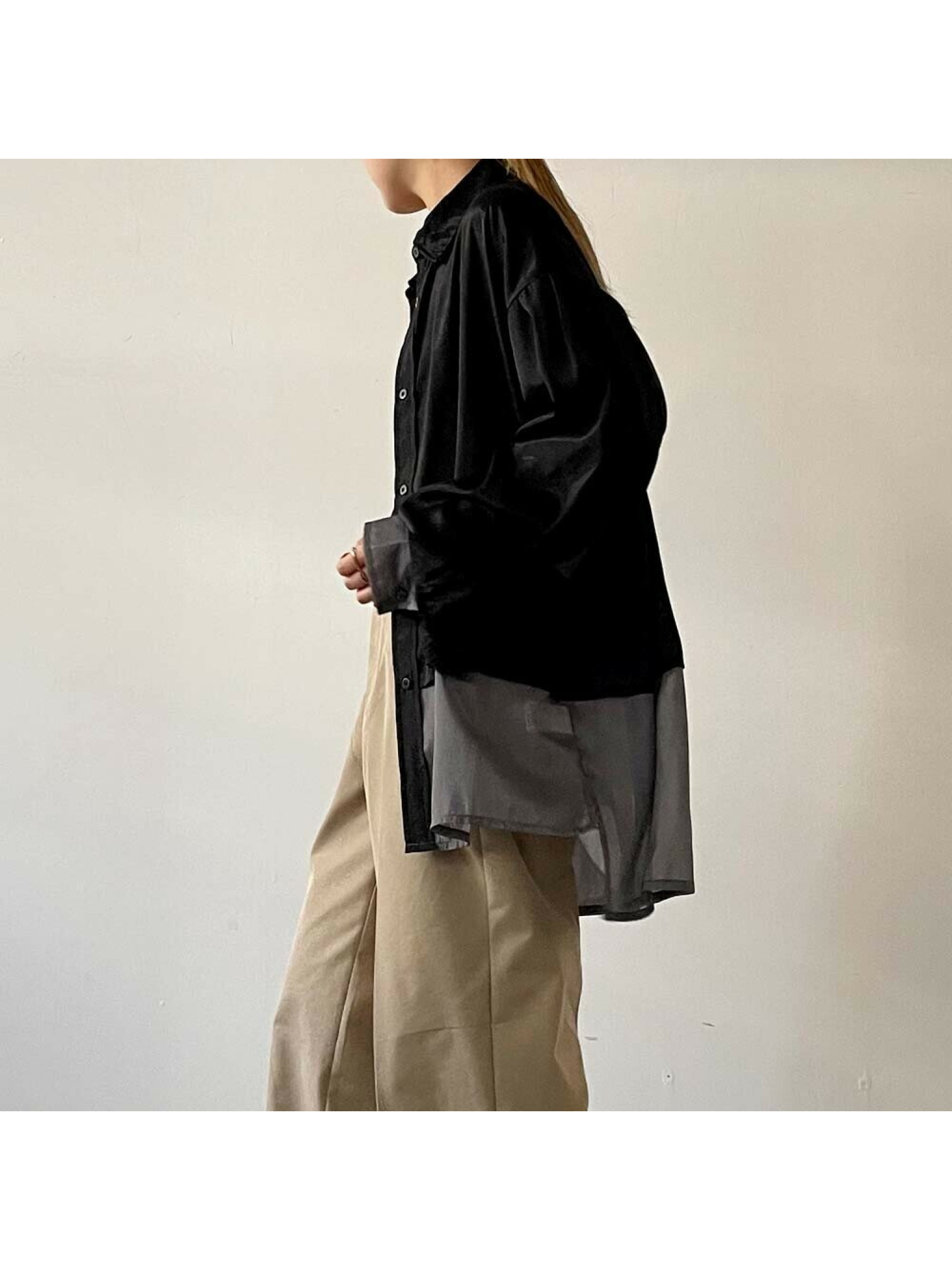 🇯🇵光澤透膚雙層襯衫/綠咖