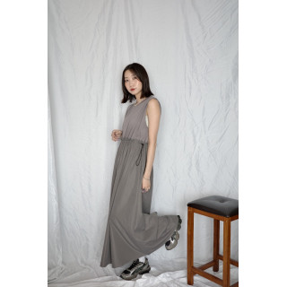 🇯🇵異材質拼接無袖洋裝/灰L