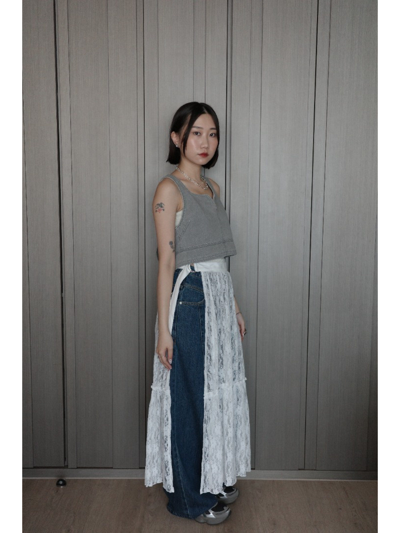 🇯🇵蕾絲透膚半身裙外罩/黑