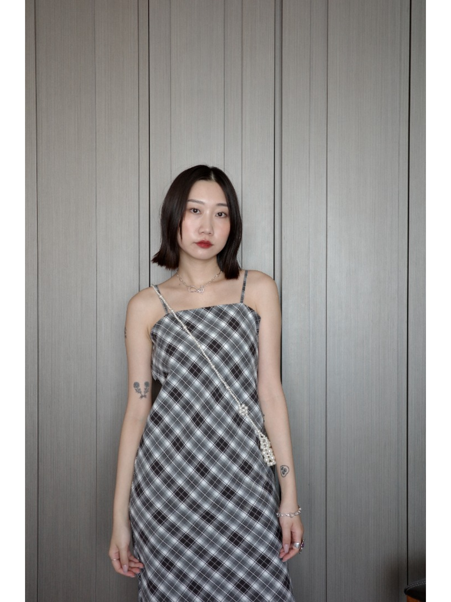 🇯🇵夏日格紋吊帶洋裝/米