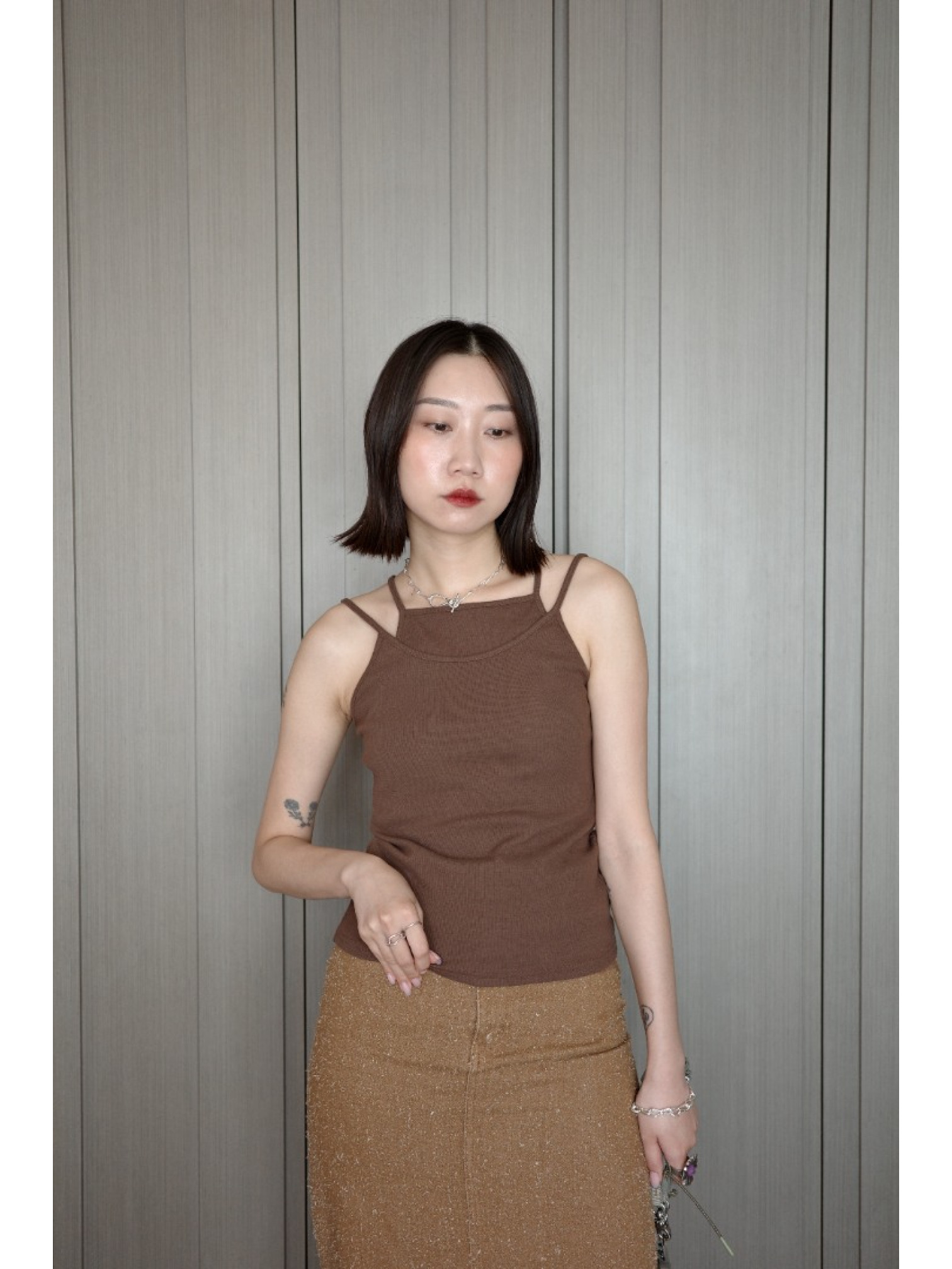 🇯🇵假兩件雙層細肩BRA TOP/兩色