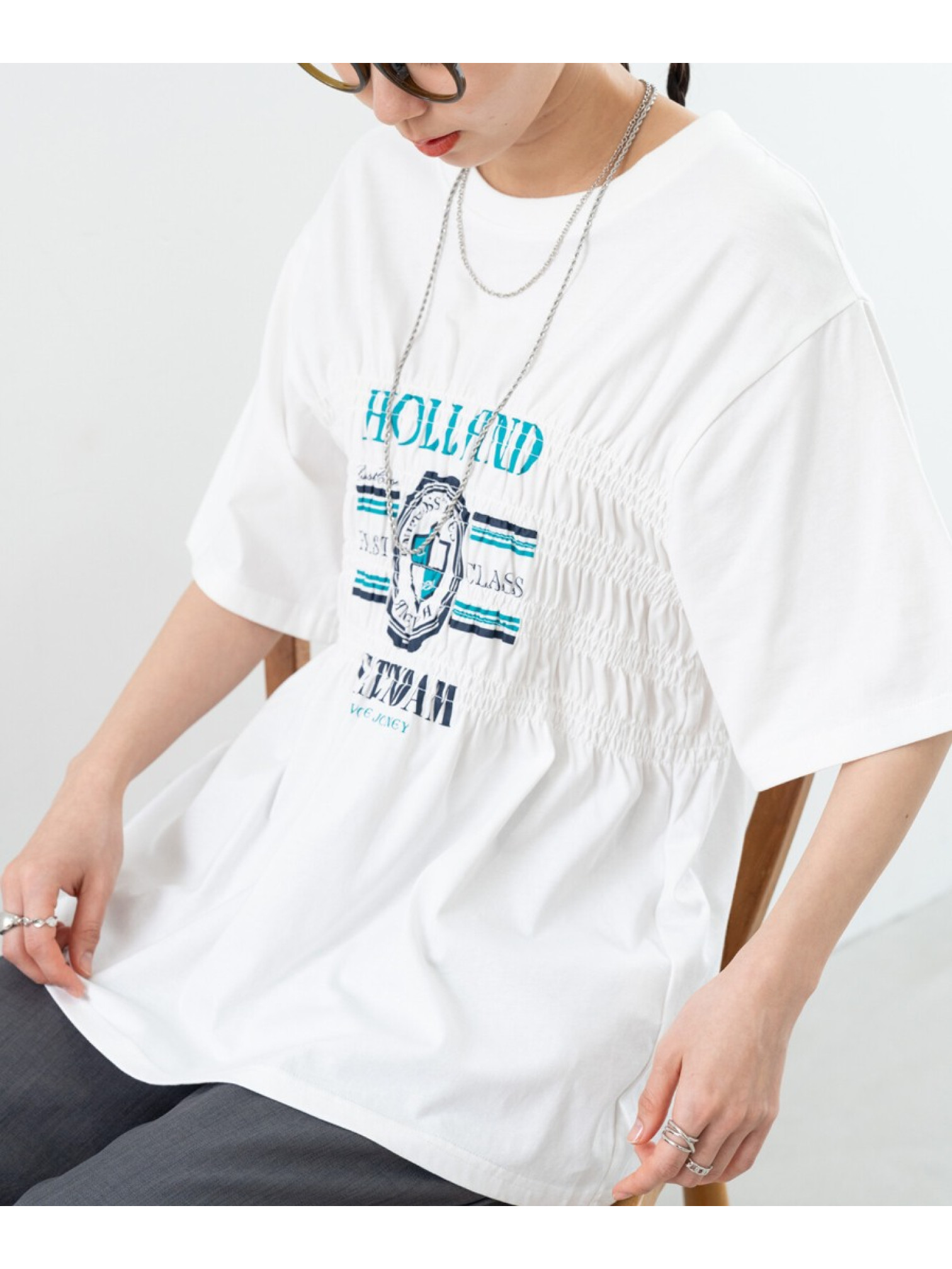 JP｜皺摺感清新印花上衣