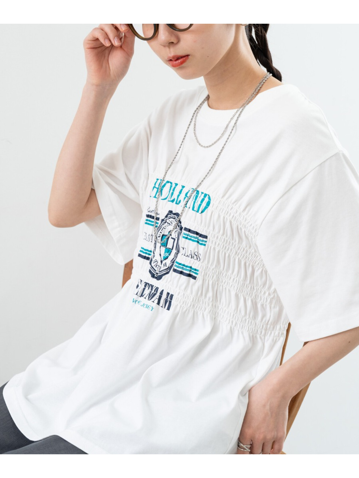 JP｜皺摺感清新印花上衣