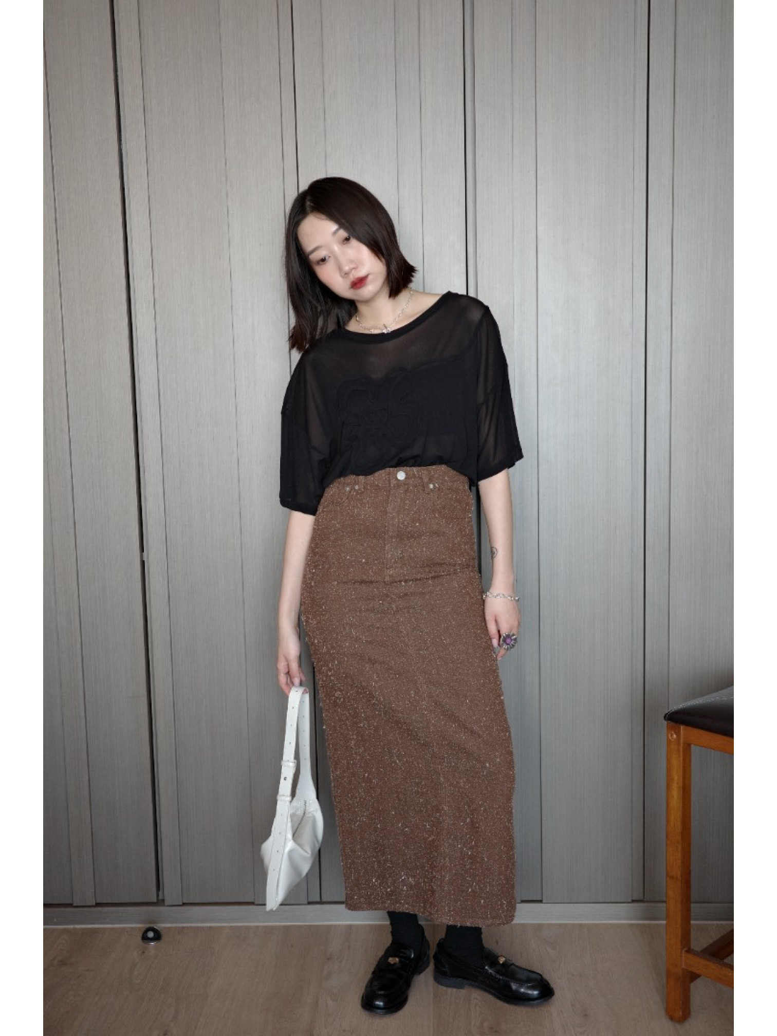 🇯🇵復古感絨毛直筒半身裙/深棕S