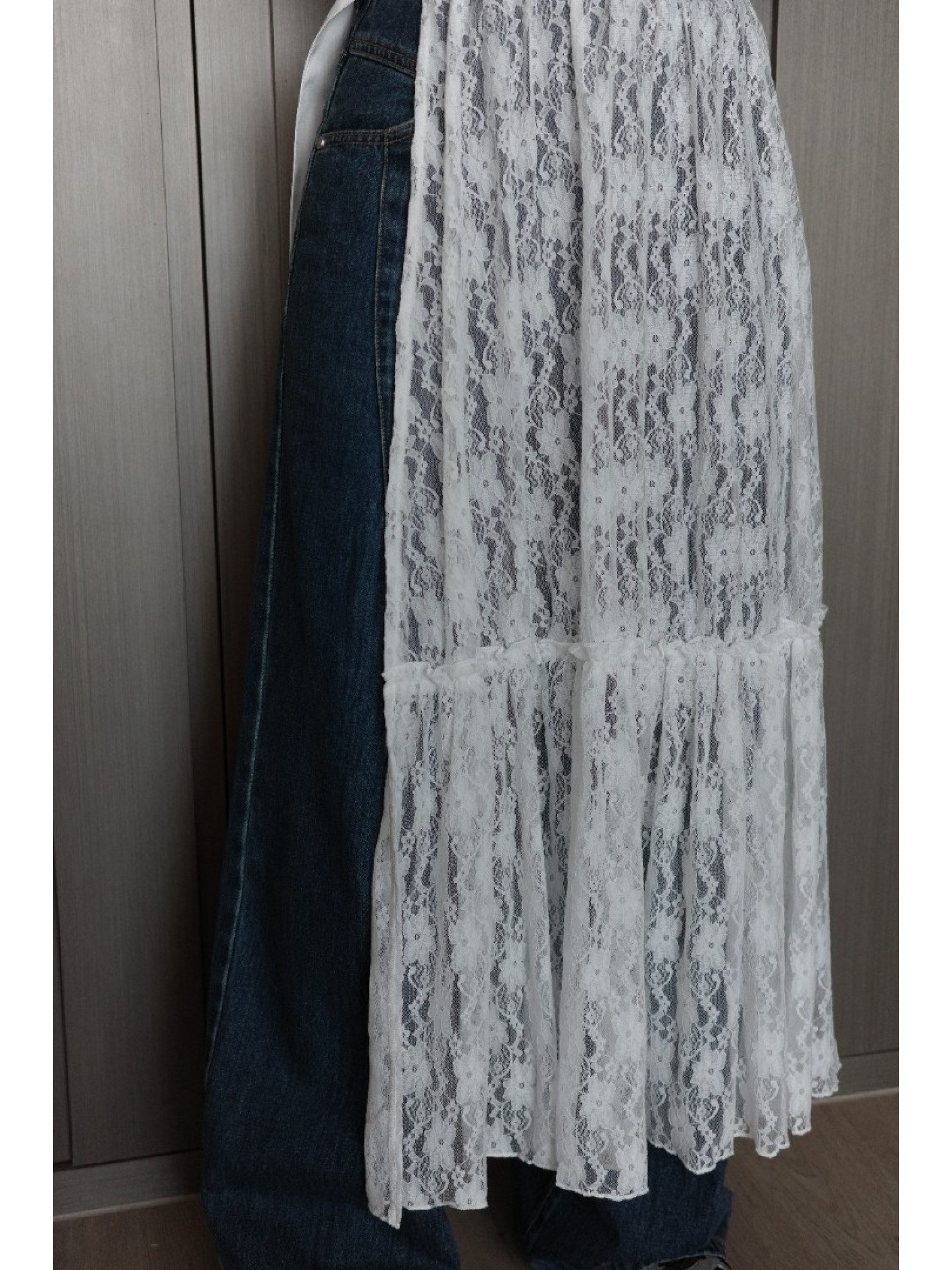 🇯🇵蕾絲透膚半身裙外罩/黑