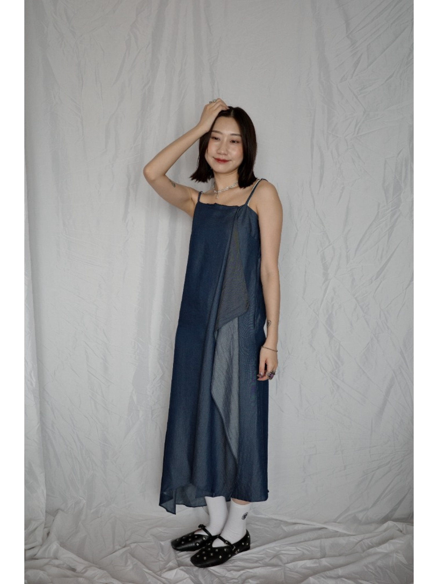 🇯🇵時髦感荷葉邊牛仔吊帶裙/S-L