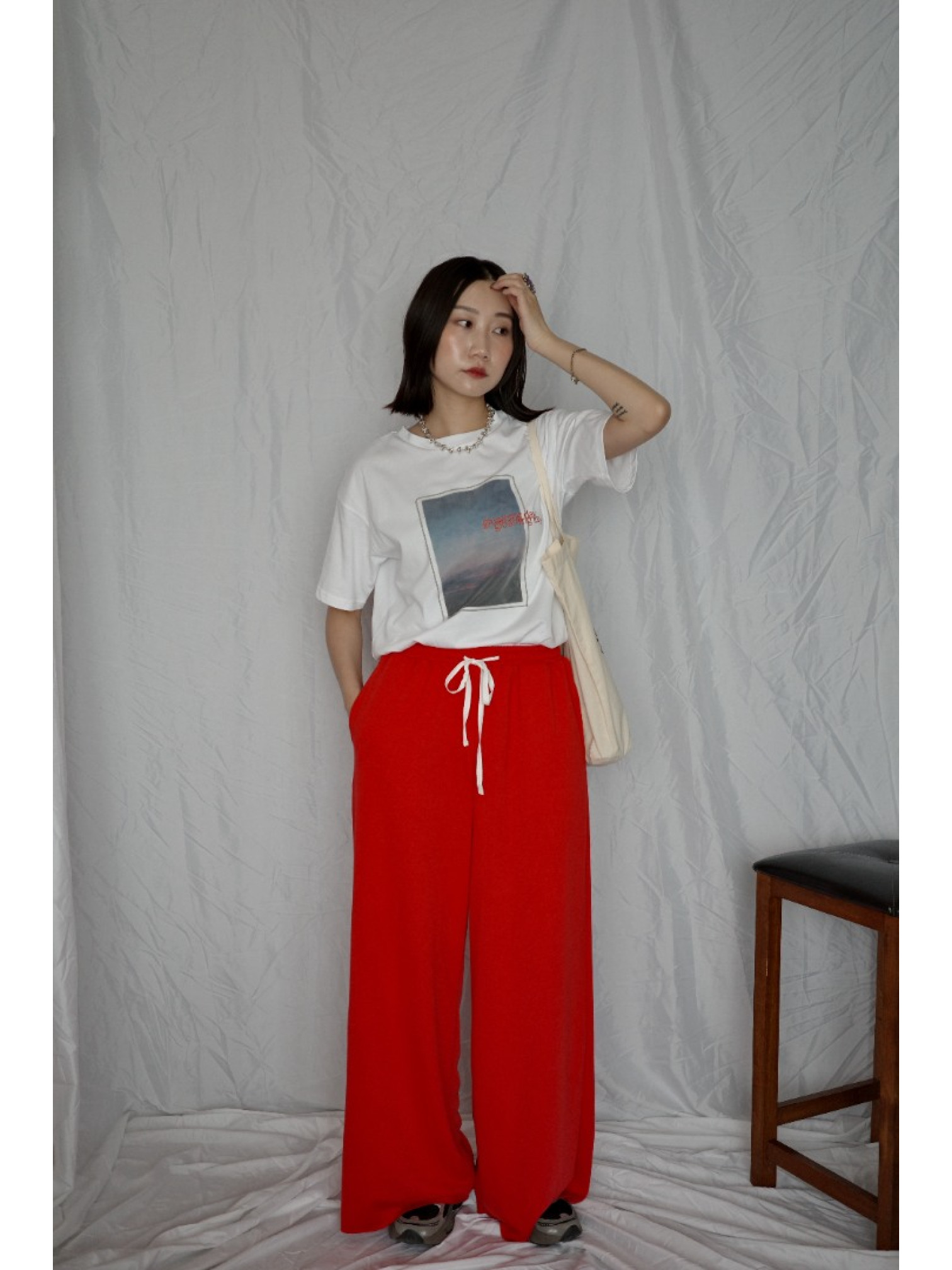 🇯🇵薄紗日落印花短T/白