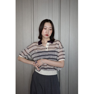 🇯🇵條紋POLO領透透針織衫/白