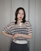 🇯🇵條紋POLO領透透針織衫/白