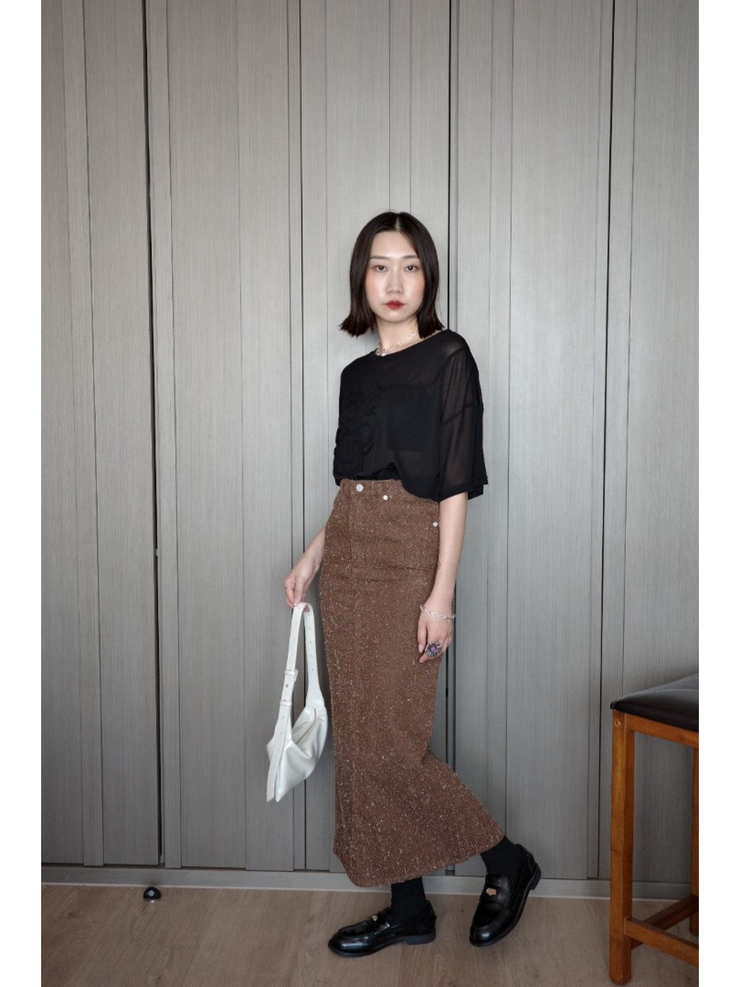 🇯🇵復古感絨毛直筒半身裙/深棕S