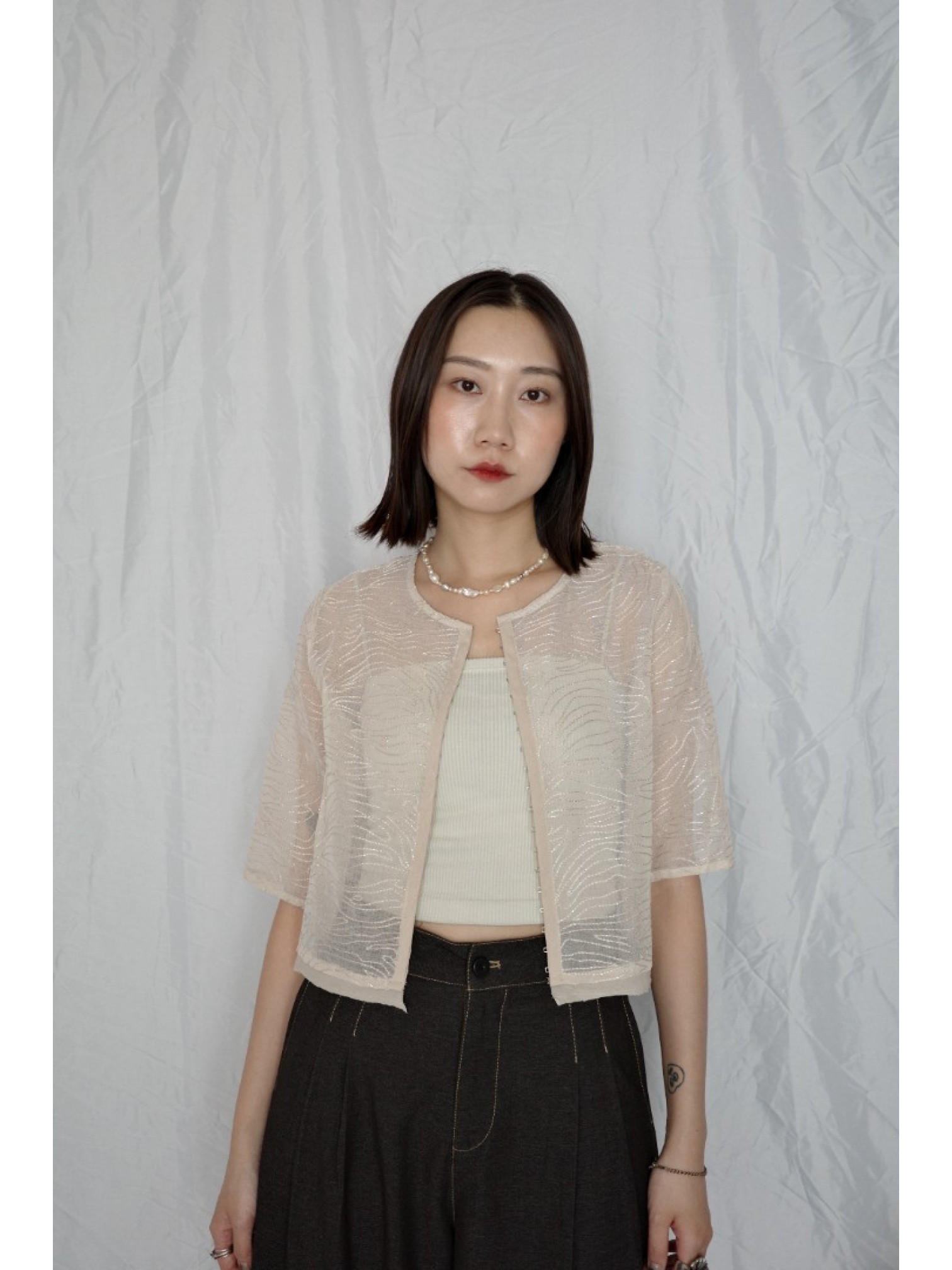 🇯🇵質感刺繡鉤式上衣/象牙白