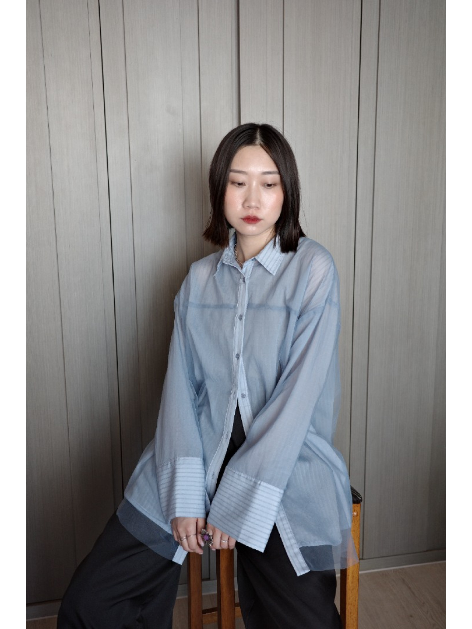 🇯🇵透感條紋襯衫/白x黑