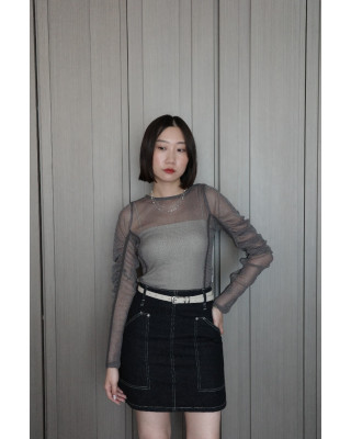 🇯🇵亮線薄紗泡泡袖透膚上衣/三色