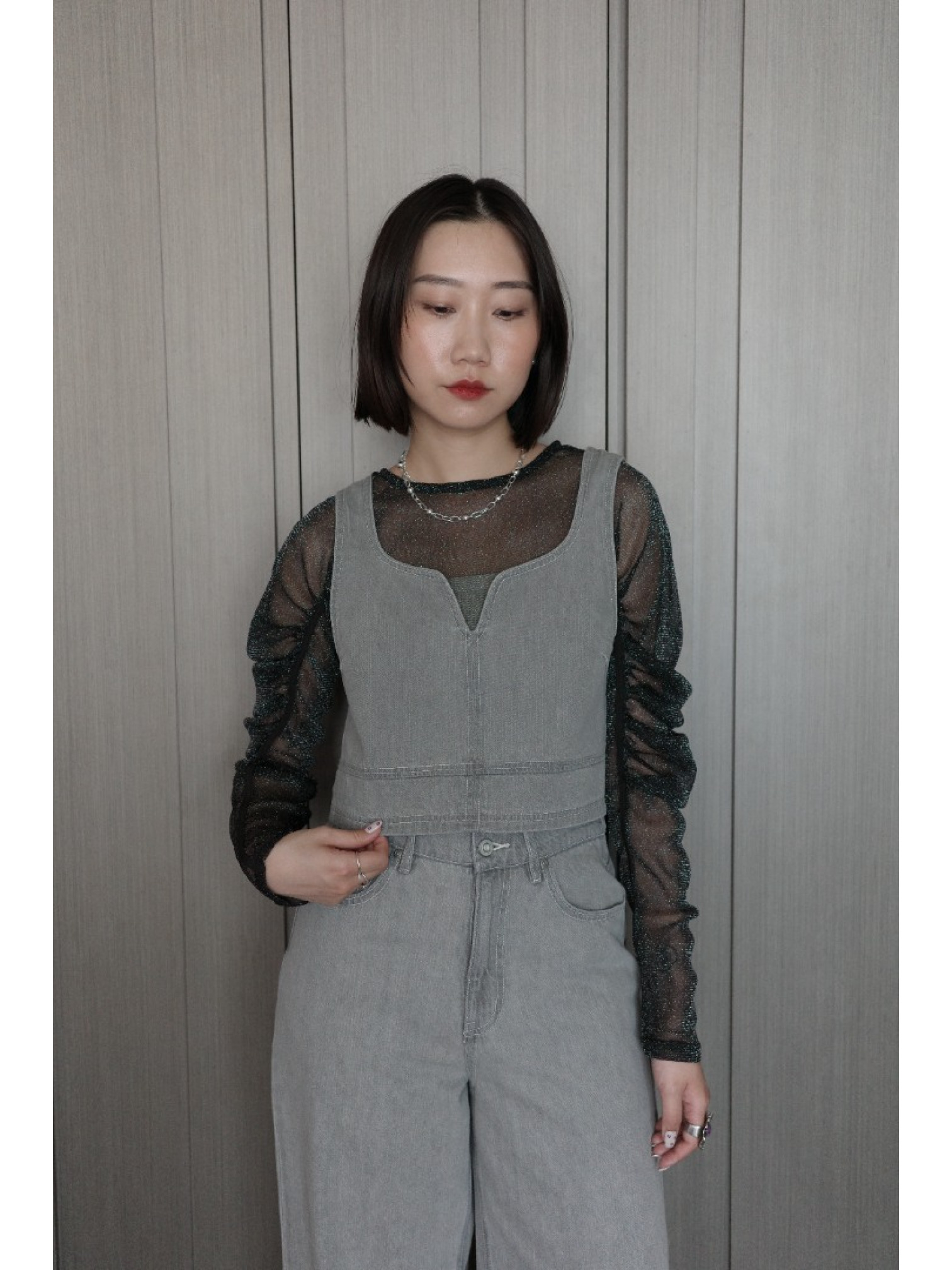 🇯🇵設計感丹寧馬甲背心/灰